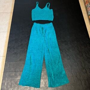 Sweater Knit Fleece Crop Top and Pants Set